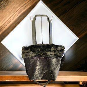Italian Artisan Black Faux Fur/Velvet Handbag by Teresa Cambi